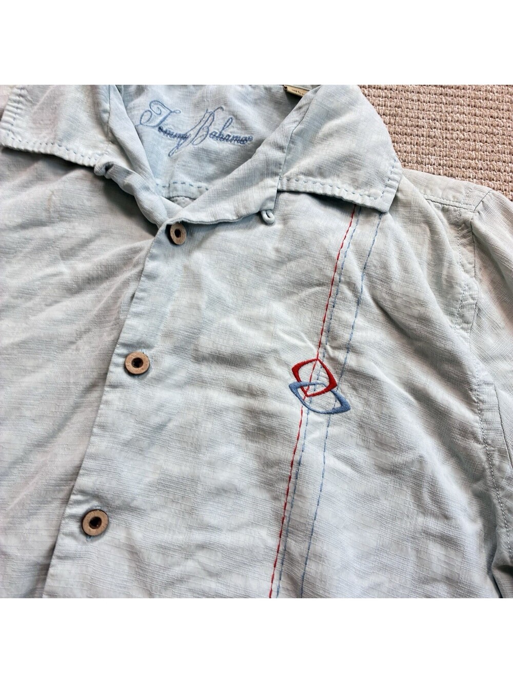 Tommy Bahama 100% Silk Button Up Textured Camp Shirt Medium Embroidered Resort